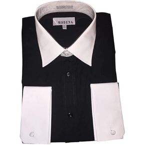 MODENA Extra Tall Long Sleeve Contrast Collar French Cuff Dress Shirts in 3 Colors to 39 Sleeve