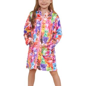 Jxstar Girls Bathrobes Kids Zip Up Robes Plush Soft Coral Fleece Pajamas Sleepwear