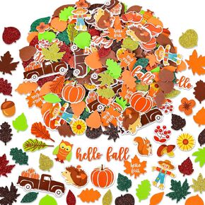 Whaline 460Pcs Fall Foam Stickers Leaf Foam Stickers Thanksgiving Glitter Foam Stickers Autumn Maple Leaves Pumpkin Self-Adhesive Foam Stickers for Kids Thanksgiving Party Favors Fall Craft DIY Decor