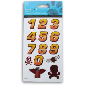 Red Foil Derby Car Decal Stickers - Numbers and Skulls 1 Sheet - 14 Pieces