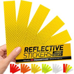 High-Visibility Reflective Stickers | 3M Diamond Grade | Yellow-Green | 1.25″ x 6″ | 5-Pack | Multipurpose Use for Helmets, Cars, Mailboxes & More