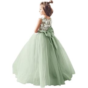 Lace Applique Tulle Flower Girl Dress for Wedding Bridesmaid First Communion Dresses Princess Pageant Party Gown