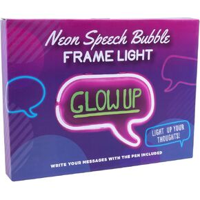 Fizz Creations Neon Speech Bubble Frame Light with Green Pen. Light Up Your Thoughts! Pink Neon Effect Speech Bubble with Wipe Clean Message Board. USB Powered with Included Cable.