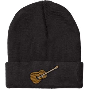 Custom Beanie for Men & Women Guitar Music A Embroidery Acrylic Skull Cap Hat Black Design Only