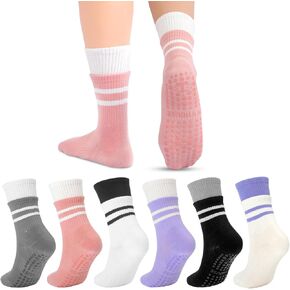 6 Pairs Pilates Socks with Grips for Women, Pure Barre Grip Socks for Yoga, Ballet, Dance, Barefoot Workout, Gym, Hospital, Home