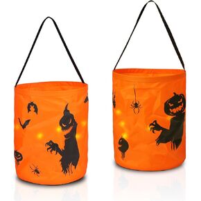 2 Pieces LED Light Halloween Candy Bags Light Up Halloween Party Bags Trick or Treat Bags Light Up Candy Bags (orange-5)
