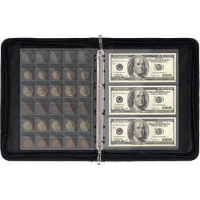 Coin Collection Book Holder for Collectors 350 Pockets Fireproof Coin Collection Supplies Collecting Album Storage Case Organizer Money Saving Binder, Bill, Pennies, Quarters, Stamp, 15 Sheets