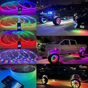 17.5" Double Row RGB + Dream Color Chasing Flow Series Wheel Rim Lights for Car Truck Bluetooth Control