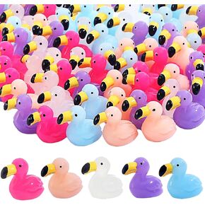 50pcs Mini Resin Flamingo Ducks Multiple Colors Resin Animals Cute Tiny Flamingo Figurine for Craft Dollhouses Fairy Tale Gardens Micro Landscapes Cake Aquarium Decor DIY Ornament