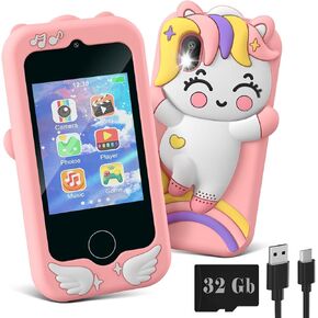 Kids Smart Phone Toys for Girls, 2.8" Touchscreen HD Dual Camera Toddler Phone for Kids, Learning Education Christmas Birthday Gifts for 3-10 Years Old Girls Boys Fake Play Cell Phone with 32G Card