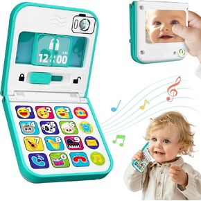 iPlay, iLearn Baby Phone Toy 6-12 Month, Toddler Foldable Smartphone Pretend Play W/Mirror & Sound, Infant Music Learning Carseat Travel Toy, Birthday Gift 12-18M, 1 2 3 Year Old Babies Kids Boy Girl