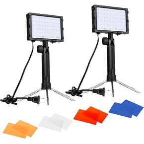 EMART LED Video Lighting, 15W 5500K Portable Studio Food Photography Table Top Photo Light with 4 Color Gels for Video Recording Zoom Meeting Green Screen Photo Shooting Streaming - 4 Pcs