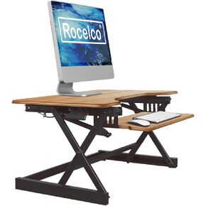 Rocelco 40" Large Height Adjustable Standing Desk Converter - Quick Sit Stand Up Dual Monitor Riser - Gas Spring Assist Computer Workstation - Retractable Keyboard Tray - White (R DADRW-40)