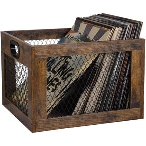 yeesport الفينيل سجل تخزين قفص، 15.1 × 13.5 × 10.4 بوصة خشبية LP ألبوم الرف حالة، الفينيل حامل تخزين صندوق منظم للعناصر اليومية لعب الكتب in Kuwait
