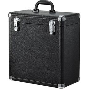 Hododou Vinyl Record Storage Case LP Album Collection Display Box Water Resistant Vinyl Record Organizer Storage Holds 45 Valuable Records 7/10/12 Inch Collapsible Storage Crate with Mesh Bag, Black