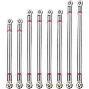 MECCANIXITY 8pcs Wheel Base Link Rod Linkage Aluminum Alloy 313mm Wheel Base Upper Lower Link Rod Chassis Linkage for SCX10 1/10 RC Car Crawler Upgrade Parts,Black