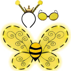 Funcredible Bee Headband, Bee Glasses and Bee Wings - Light Up Bumble Bee Halloween Costume for Women - Bumble Bee Antenna Headband - Bumblebee Costume Accessories for Kids and Adults