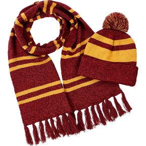 Spooktacular Creations 2PCS Halloween Classic Striped Scarf and Pom Beanie Set, Magic College Style Neckerchief, Warm Soft Witch Knit Hat Costume Accessory For Kids Adults Halloween Cosplay Dress Up