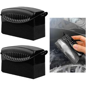 2 PCS Tire Shine Applicator, Flat Tire Dressing Waxing Sponge Pads with Lid Cover, Reusable Tire Polishing Cleaning Foam Applicators with Rectangular Box, Car Accessories (Black)