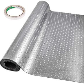 Happybuy Garage Floor Mat 3.9x6.56ft Vinyl Garage Flooring Roll Anti-Slide Diamond Texture Silver Garage Mats for Under Car 25.6sqft Covering Space DIY PVC Garage Floor Mat for Gyms Boats Car Trailer