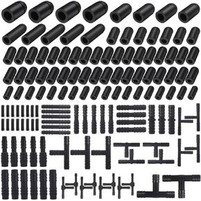 115PCS Nylon Vacuum Connectors, 63 PCS Assorted Vacuum Plugs Hose End Caps Assortment Kit, Black