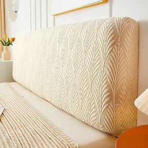 Bed Headboard Slipcover, Thick Fabric Solid Color Dustproof Bed Head Protector Cover, Bed Head Cover, Dustproof Protector Cover for Bedroom Decor (Beige,220cm)