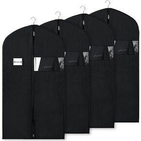 BOMEI PACK Black Garment Bags for Hanging Clothes or Travel 40" Suit Bags for Storage of Coats,Sweater, Jacket,T-shirts and Dresses(4 Packs)
