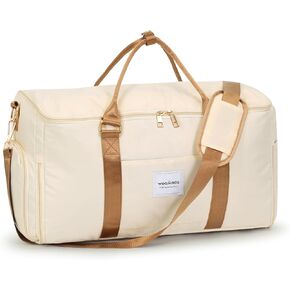 WOOMADA Travel Garment Bag, Convertible Garment Duffle with Shoe Bag and Hanging Dress Compartment for Women, Carry-On Luggage for Business and Leisure Trips(Beige&Brown)