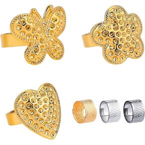 YHCHLHFF 6 Pcs Sewing Thimbles, Thimbles for Hand Sewing Metal Finger Protectors, for Knitting Needlework DIY Tools Quilting Craft Accessories