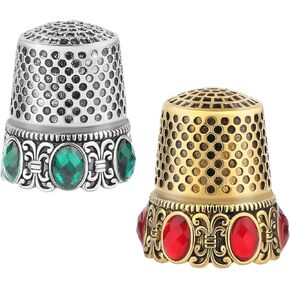 2 Pcs Vintage Sewing Thimble, Quilting Thimbles, Sewing Thimble Finger Protector, Vintage Fingertip Protector Thimbles, Metal Thimble, Sewing Quilting Craft Accessories DIY Sewing Tools (Sliver, Gold)