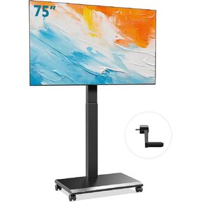 FITUEYES Hand Crank Lift TV Stand with Wheels, Tilt & Swivel Rolling TV Stand for 32-75Inch TVs, Free Height Adjustable Mobile TV Stand Holds up to 110Lbs, Iron Base Max VESA 600x400mm.