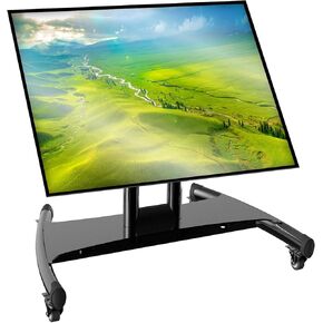Rolling TV Stand, Portable Mobile Floor Confidence Monitor Stand on Wheels for 32-75 Inch Flat Screen TV, Low Profile TV Cart with Height and 90° Viewing Angles Adjustable, Max VESA 600x400mm, 100lbs