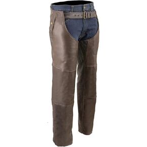 Milwaukee Leather Chaps for Men's Retro Brown Naked Leather - Snap Out Thermal 4-Pockets Motorcycle Chap - ML1191RT