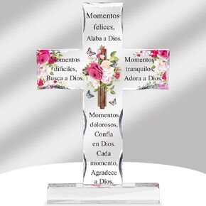 Shellwei Spanish Christian Acrylic Gifts Religious Cross Inspirational Gifts Spanish Cross Shape Acrylic Prayer Bible Verse Desk Decor for Women Men Xmas Birthday Gift (Classic) in Kuwait