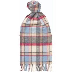 100% Cashmere Scarf 64.9X9.8IN Classic Plaid Brushed Blue - Made In Scotland