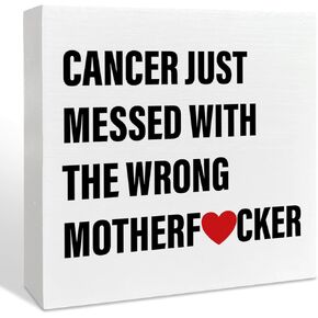 Cancer Warrior Gifts for Women Men, Birthday Gifts for Cancer Patients Chemo Inspirational Cancer Survivor Gifts, Cancer Support Fighter Encouragement Gifts, Badass, Wooden Box Sign