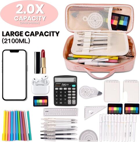 Big Capacity Pencil case pencil Bag Multifunctional Pencil Pouch with Compartmens, pencil box for girls boys Stationery Bag Pencil case Pouch Cosmetic 2100ML (Pink) in Saudi Arabia