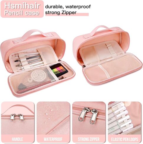 Big Capacity Pencil case pencil Bag Multifunctional Pencil Pouch with Compartmens, pencil box for girls boys Stationery Bag Pencil case Pouch Cosmetic 2100ML (Pink) in Saudi Arabia