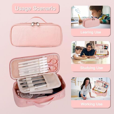 Big Capacity Pencil case pencil Bag Multifunctional Pencil Pouch with Compartmens, pencil box for girls boys Stationery Bag Pencil case Pouch Cosmetic 2100ML (Pink) in Saudi Arabia