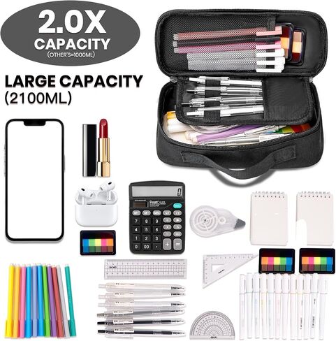 Big Capacity Pencil case pencil Bag Multifunctional Pencil Pouch with Compartmens, pencil box for girls boys Stationery Bag Pencil case Pouch Cosmetic 2100ML (Pink) in Saudi Arabia