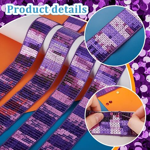 PH PandaHall 20Yards Sequins Trim Paillette Sequins Trim 9 Row Sequins Ribbon Trim Strip Wide Flat Sequin Strip Purple 1.7Inch for DIY Craft Clothing Dress Sewing Curtain Decoration Headband Costume in Saudi Arabia
