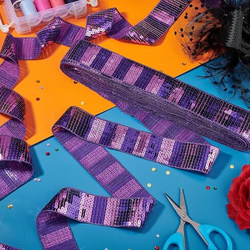 PH PandaHall 20Yards Sequins Trim Paillette Sequins Trim 9 Row Sequins Ribbon Trim Strip Wide Flat Sequin Strip Purple 1.7Inch for DIY Craft Clothing Dress Sewing Curtain Decoration Headband Costume in Saudi Arabia