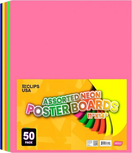 Poster Board, Poster Paper 11x14, Assorted Neon Colored Poster Board, Poster Board Bulk, Large Poster Board, Posterboards Assorted Colors, School Supplies, (50 Pack) in Saudi Arabia