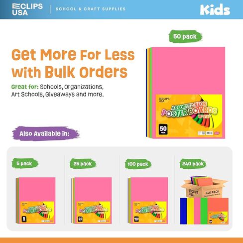 Poster Board, Poster Paper 11x14, Assorted Neon Colored Poster Board, Poster Board Bulk, Large Poster Board, Posterboards Assorted Colors, School Supplies, (50 Pack) in Saudi Arabia