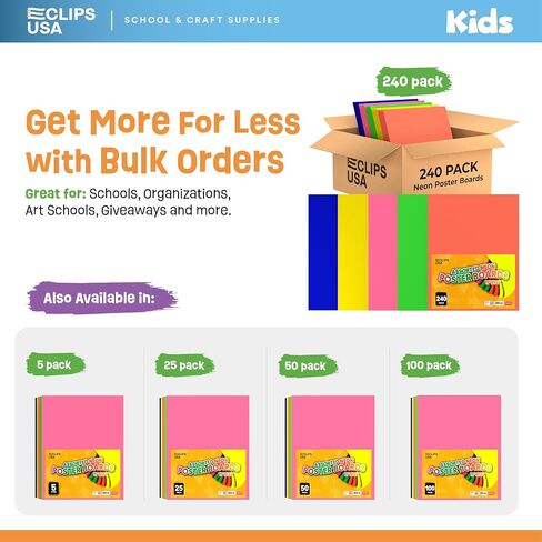 Poster Board, Poster Paper 11x14, Assorted Neon Colored Poster Board, Poster Board Bulk, Large Poster Board, Posterboards Assorted Colors, School Supplies, (50 Pack) in Saudi Arabia
