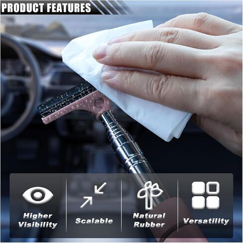 Car Side Mirror Squeegee, Portable Car Rearview Mirror Wiper with 33" Telescopic Long Handle, Retractable Auto Mirror Squeegee Cleaner for Rainy Foggy Weather, Universal Car Accessories (Pink, 1PC) in Saudi Arabia