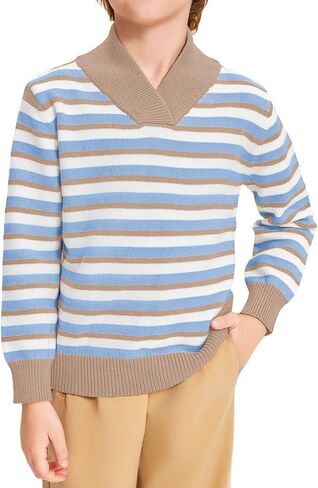 Haloumoning Boys Long Sleeve Pullover Sweater Shawl Collar Cable Knit Fall Winter Sweaters 4-12 Years in Saudi Arabia