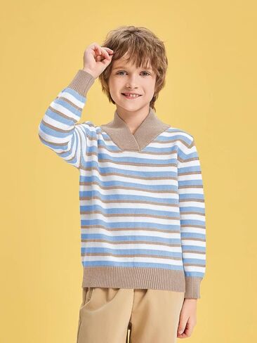 Haloumoning Boys Long Sleeve Pullover Sweater Shawl Collar Cable Knit Fall Winter Sweaters 4-12 Years in Saudi Arabia