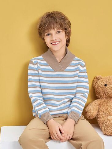 Haloumoning Boys Long Sleeve Pullover Sweater Shawl Collar Cable Knit Fall Winter Sweaters 4-12 Years in Saudi Arabia