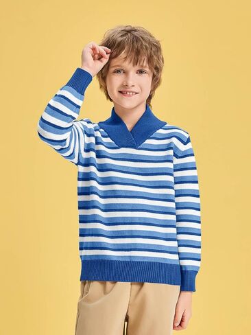 Haloumoning Boys Long Sleeve Pullover Sweater Shawl Collar Cable Knit Fall Winter Sweaters 4-12 Years in Saudi Arabia
